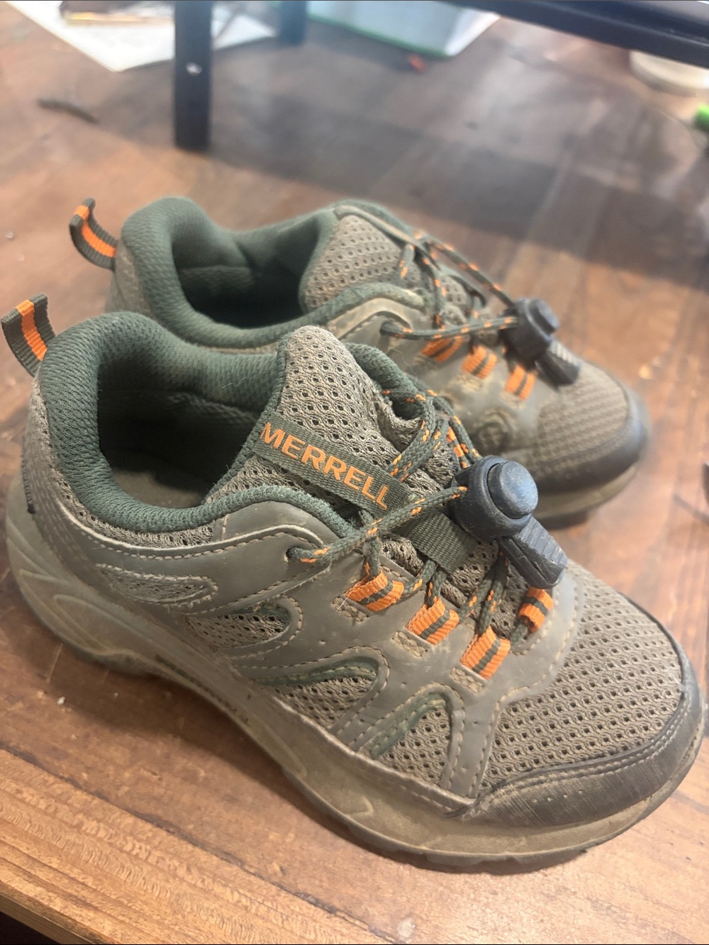 Merrell Kids Olive Green and Orange Outdoor Trail Sneakers